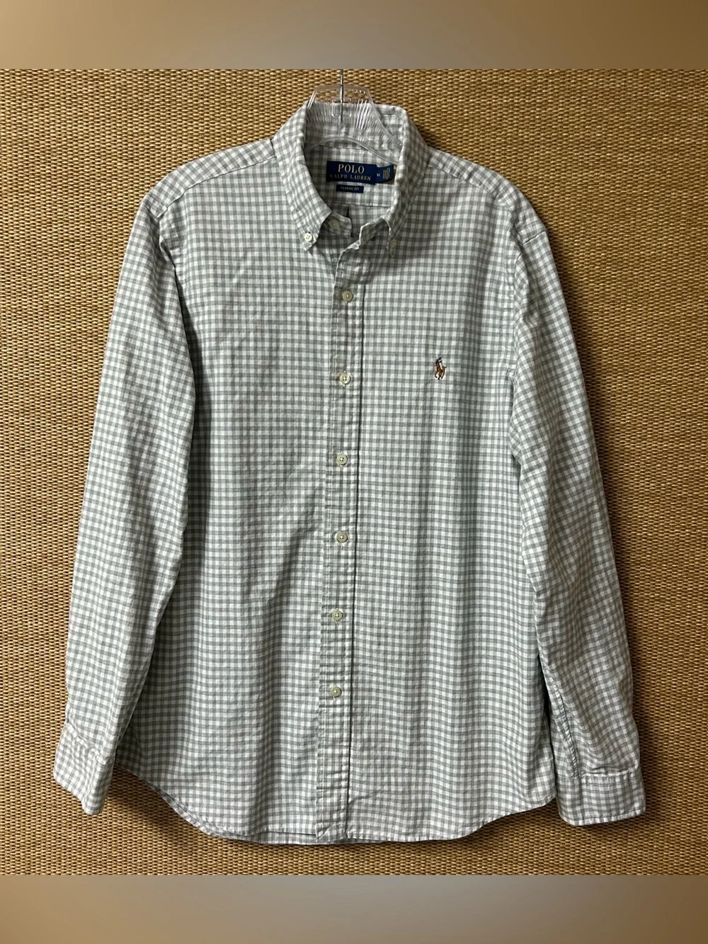 Polo Ralph Lauren Shirt Men’s M Gray White Check Long Sleeve Button Up Oxford